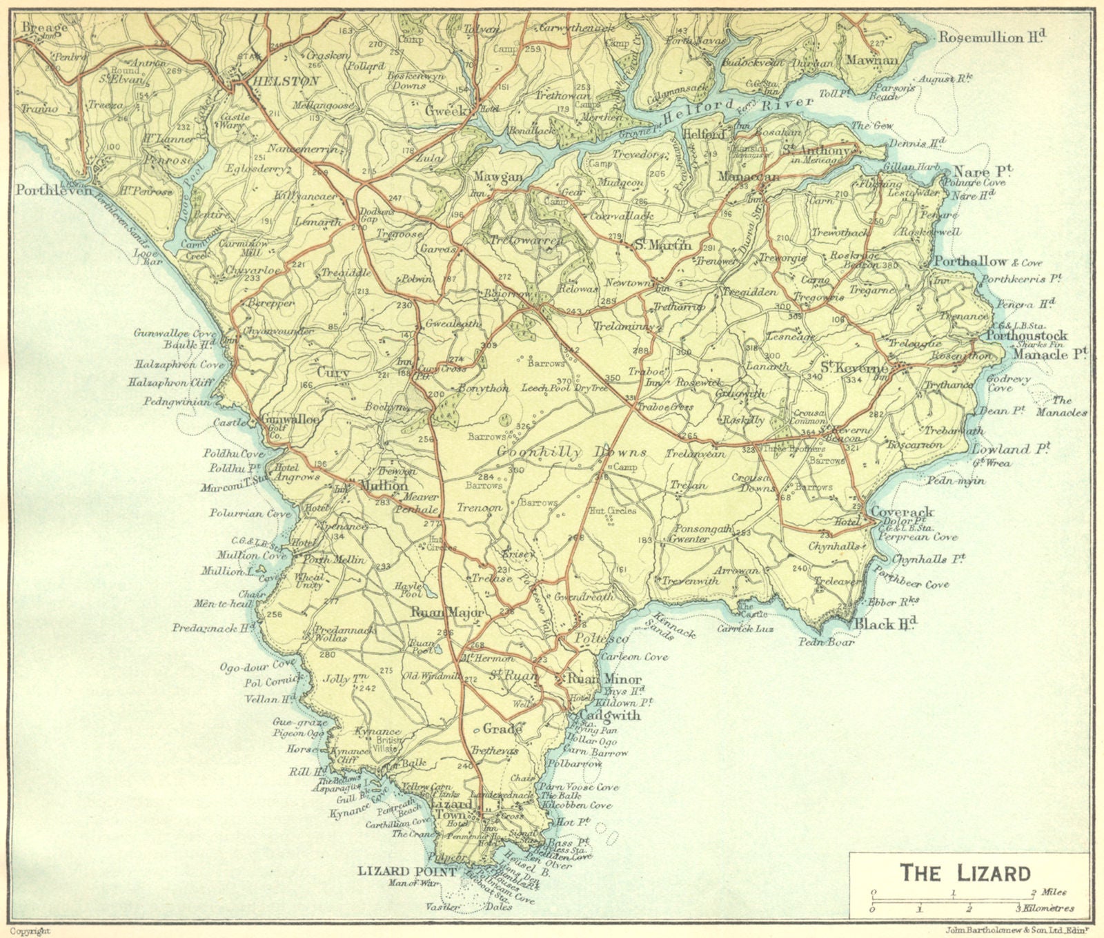 CORNWALL. Lizard 1924 old antique vintage map plan chart